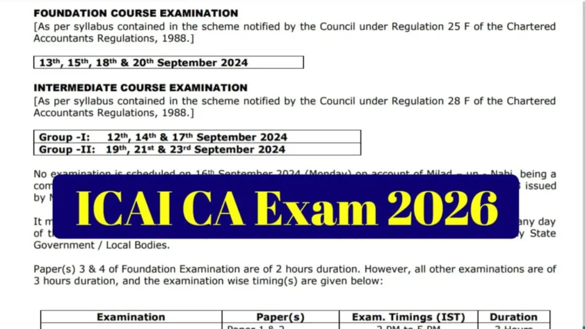 ICAI CA Exams 2026: फाउंडेशन, इंटर और फाइनल परीक्षा शेड्यूल, योग्यता, पैटर्न और जरूरी जानकारी