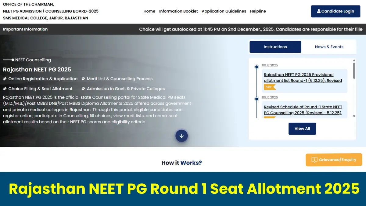 Rajasthan NEET PG Round 1 Seat Allotment 2025 (Out): Allotment Letter Download @ rajpgneet2025.in